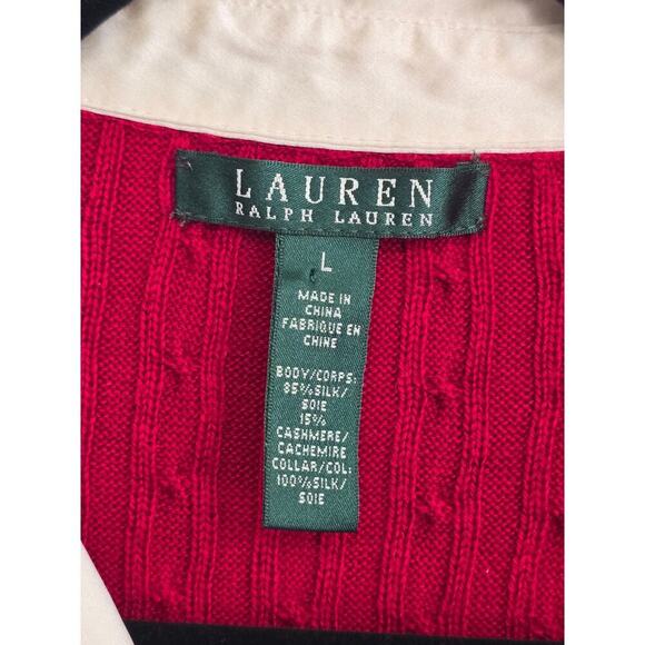 LAUREN Ralph Lauren Silk Cashmere Cable Knit Sweater Red Champagne L soft comfy - Picture 4 of 8